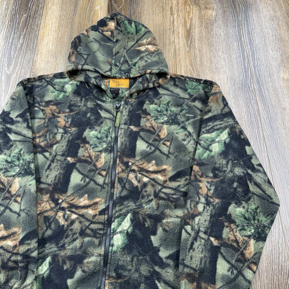 Vintage Camo Fleece Sweatshirt Mens XL Trail Crest Zip Up Hooded Deer Hunting